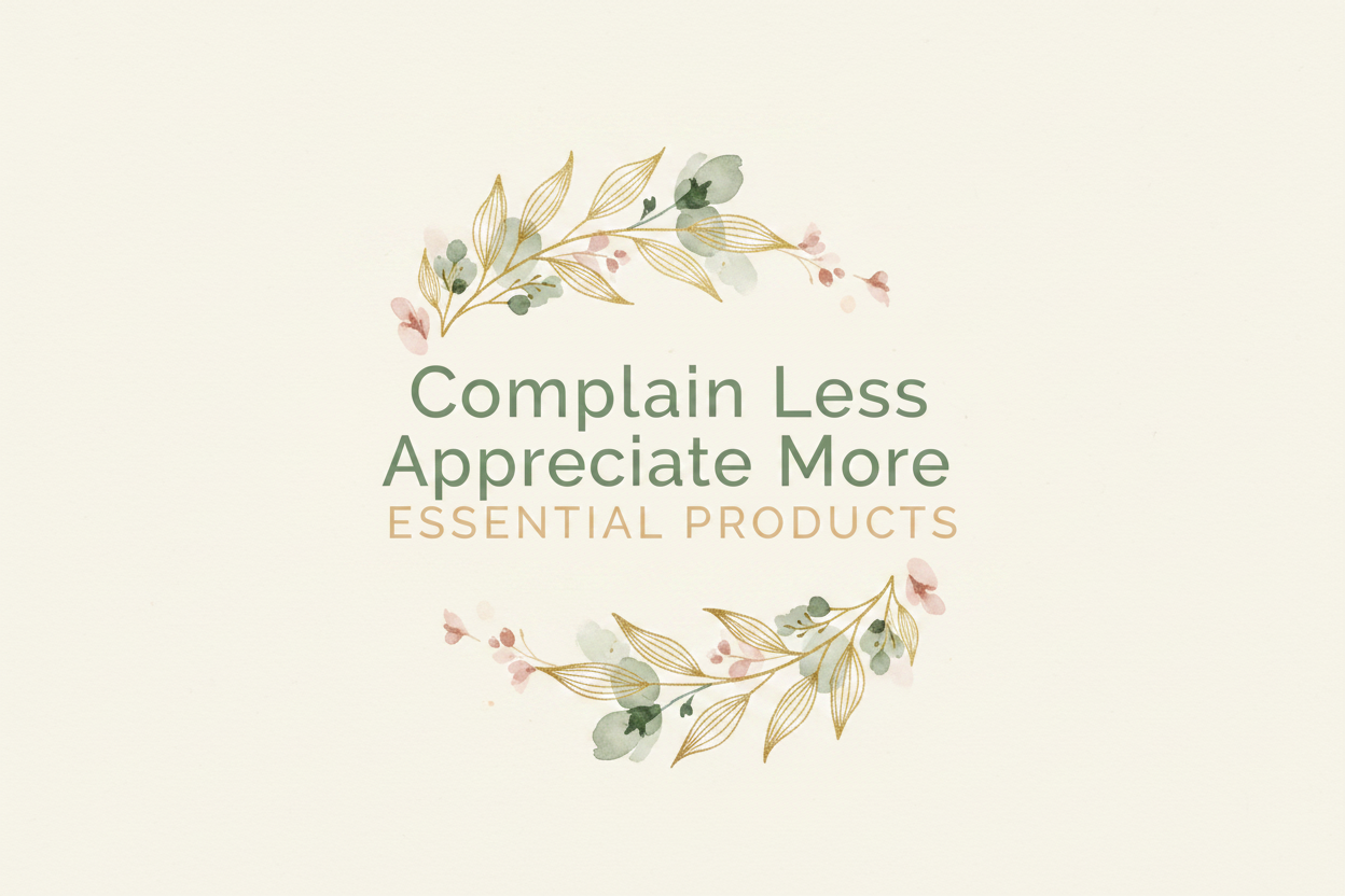 Complain Less Appreciate More Essential Products Fancy Logo