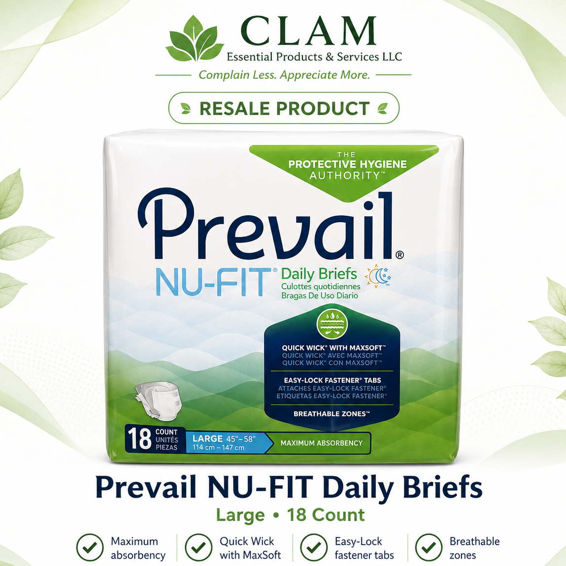Prevail NU-FIT Daily Briefs – Large, 18 Count
